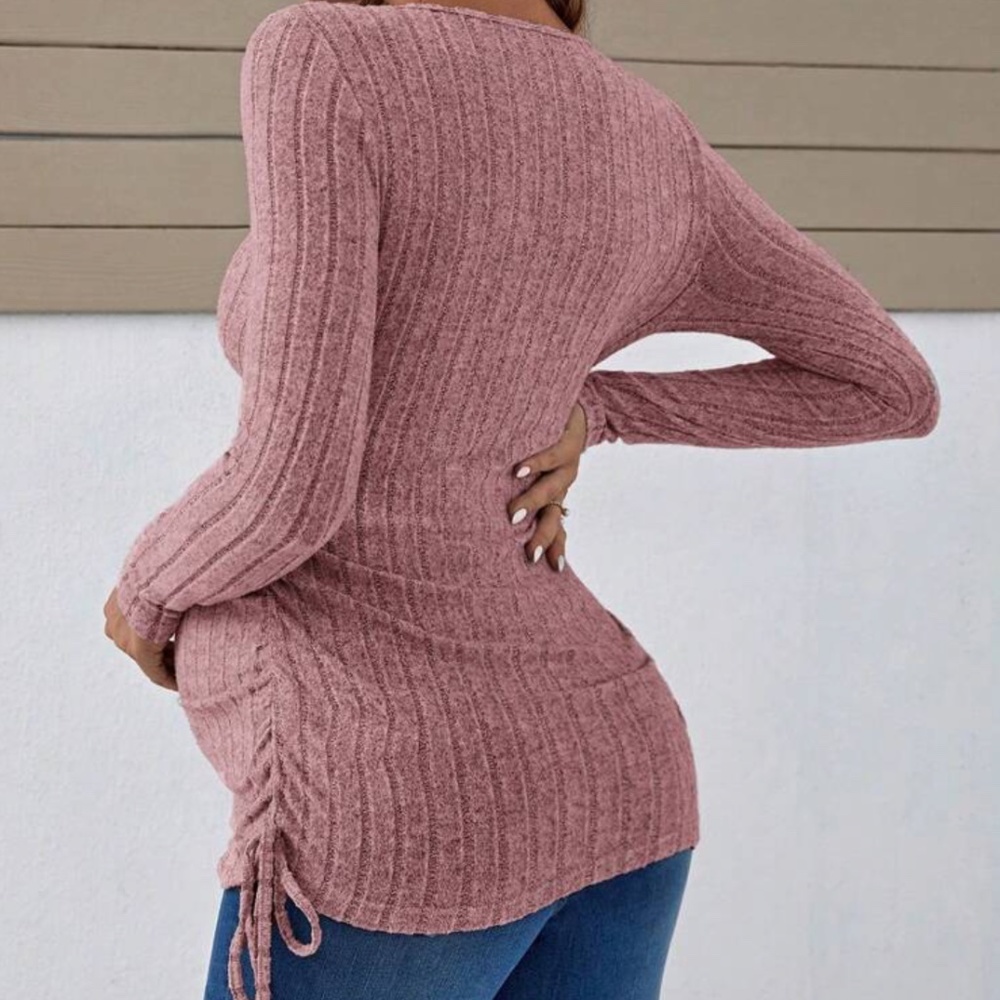Maternity Ruched Side Ribbed Long Sleeve Top - Picture 14 of 15